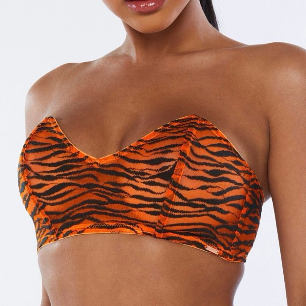 Savage X Fenty All Over Me Orange Tiger Lace Bandeau Bra Women’s 2X